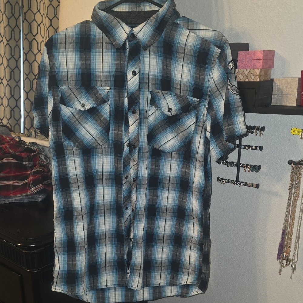 Harley-Davidson Blue and Black Casual Button Down Shirt